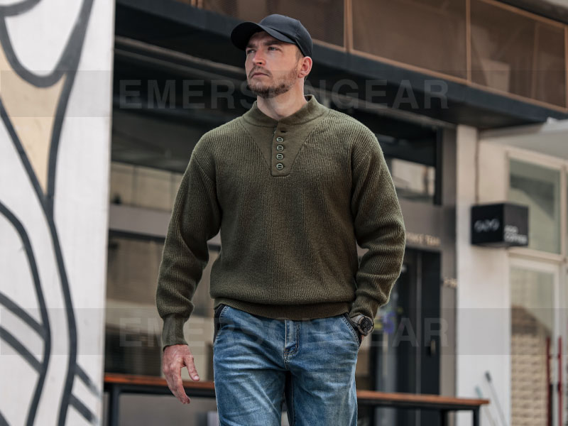 Emersongear Style rétro chaud travail pull à col haut 'Snow Fox'